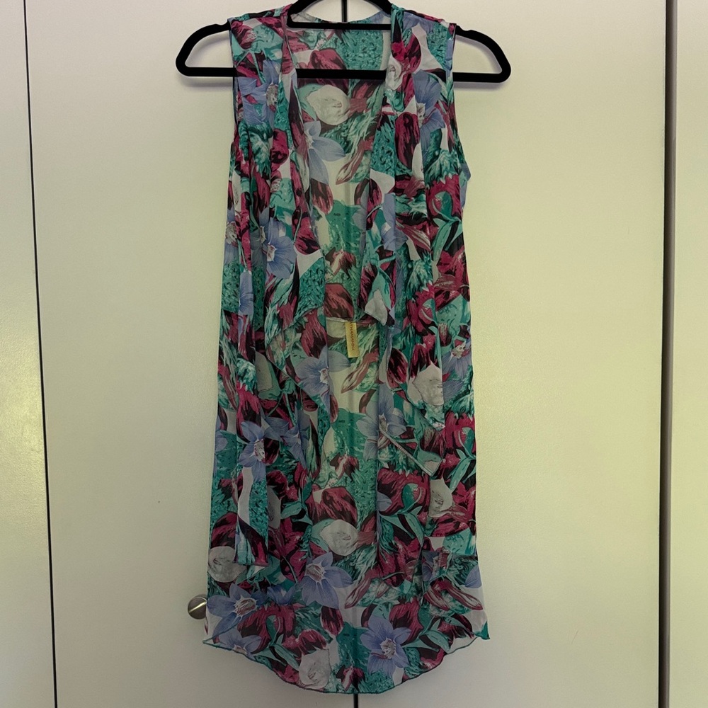 Women one size Floral Sleeveless kimono swimwear coverup